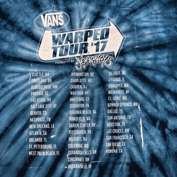 Andy Black T-Shirt Mens L Blue White Tie Dye Vans Warped Tour 2017 Short Sleeve - Picture 6 of 9